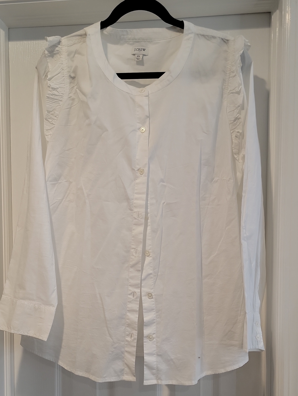 J.Crew White Ruffle Button Front Blouse Shirt Size 2X NWOT